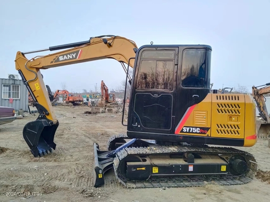 Excavadora hidráulica Sany SY75C de 7 toneladas usada com capacidade de balde de 0,12 ~ 0,32 m3