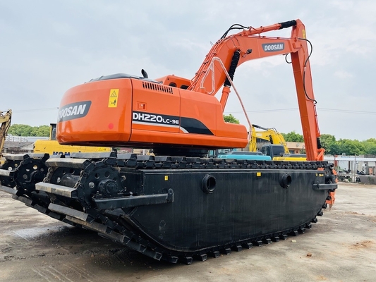 Doosan Excavador Anfíbio Usado DH220LC-9E Com 1 M3 Máquina de Limpeza de Rios Excavador de Segunda Mão