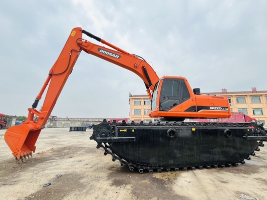 Doosan Excavador Anfíbio Usado DH220LC-9E Com 1 M3 Máquina de Limpeza de Rios Excavador de Segunda Mão